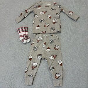 Old Navy Beige Bear Print Pajama Top | 6-12 month